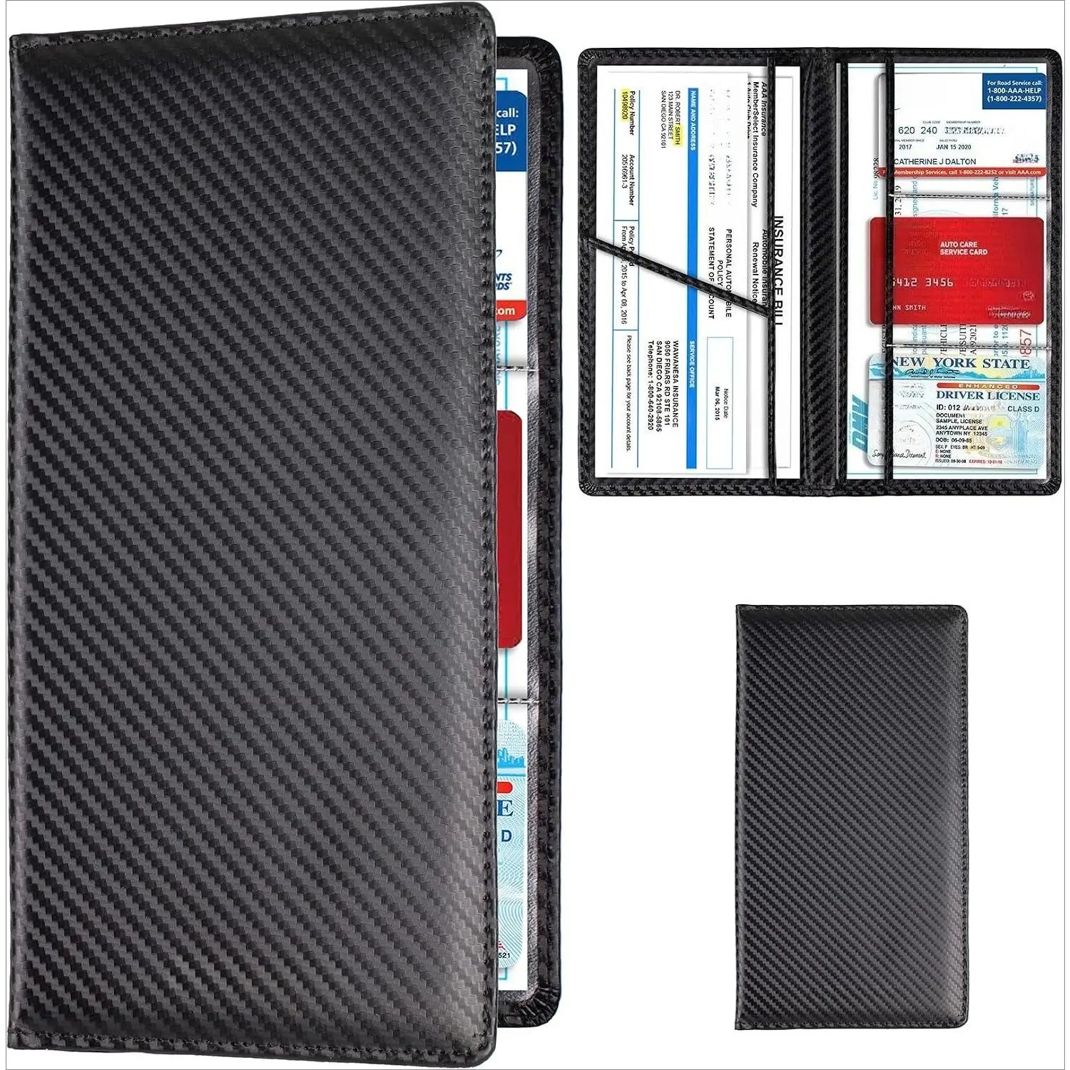 Car Registration & Insurance Card Holder, Carbon Fiber Pattern Vehicle Document Organizer for Glove Box Storage, License and Insurance Card Wallet, Road Trip Essentials Car Interior Accessories