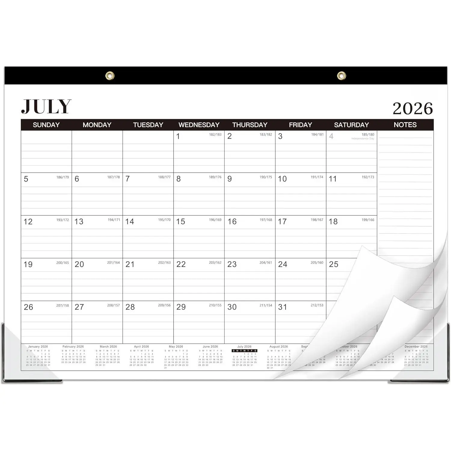 2026-2027 Desk Calendar, Jul.2026 - Dec.2027, 16.8" x 12" | Thick Paper, Desk Calendar 2026-2027/Wall Calendar 2-in-1 with Corner Protectors, Large Ruled Blocks - Classic Black