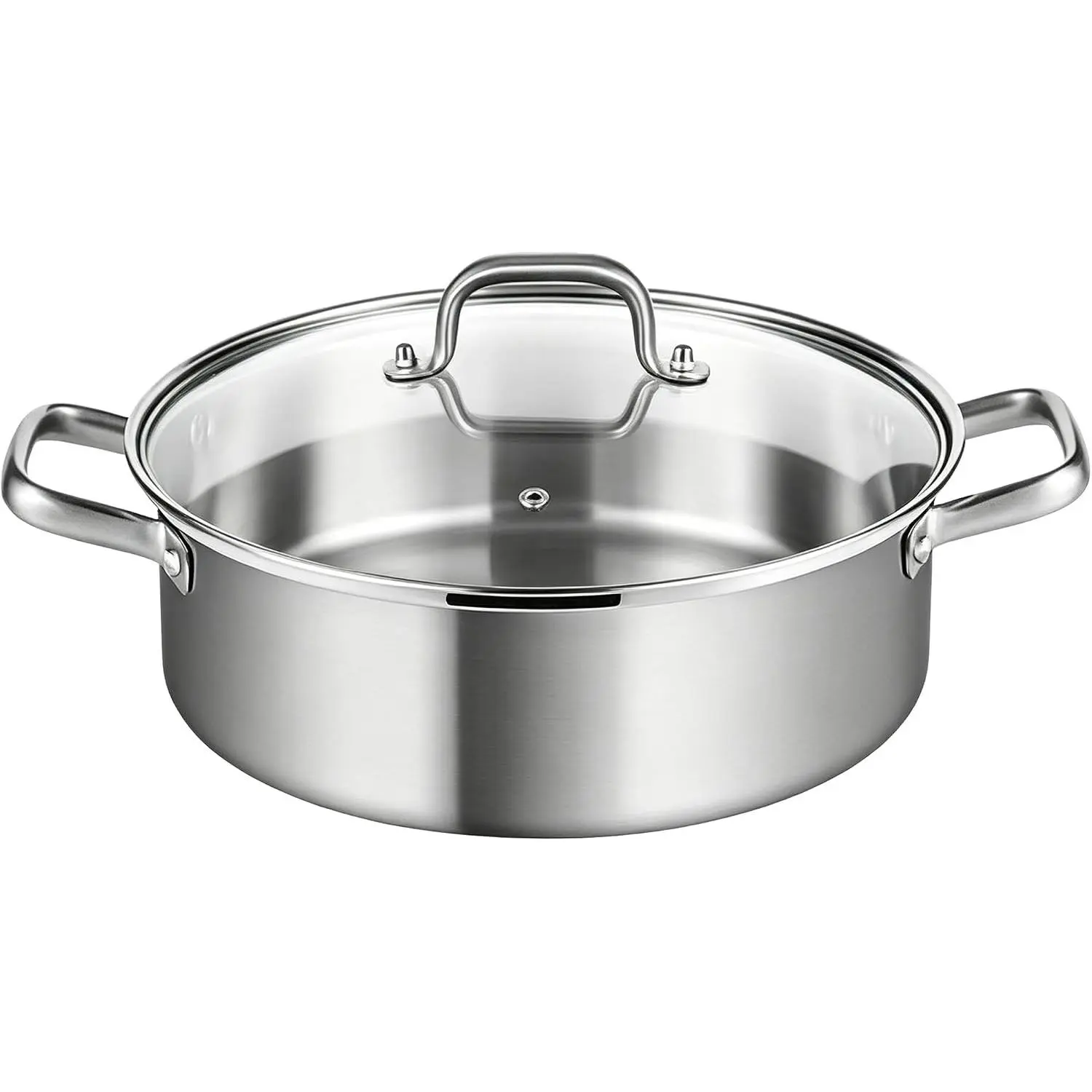 304 Stainless Steel 11.8 Inch Saute Pan with Lid, Double Handles Braiser Pan, Extra Large Deep Skillet, Induction Compatible (Single Pot)