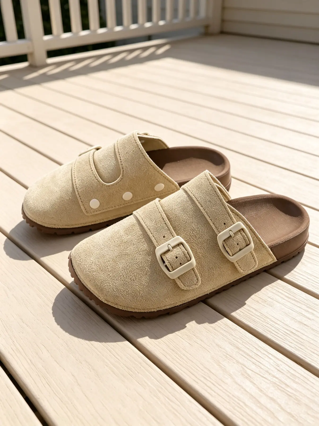 Women's Adjustable Buckle Slippers, Solid Color Casual Style, Soft Breathable Textile Upper, Round Toe Flatform, All Seasons Comfort