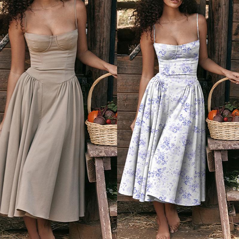 Summer 2026, European And American Strapless Dresses, New Waist-Cinching Fashionable And Sexy Slip Dresses