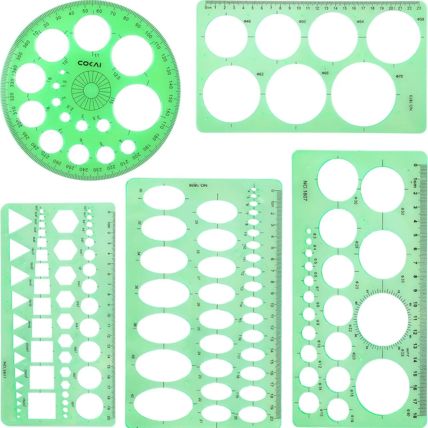 5 Pack Circle Template Circle Round Stencil Templates for Drafting Drawing Stencils Drafting Tools for Office and School Building Formwork Drawings Templates, Large and Small Size