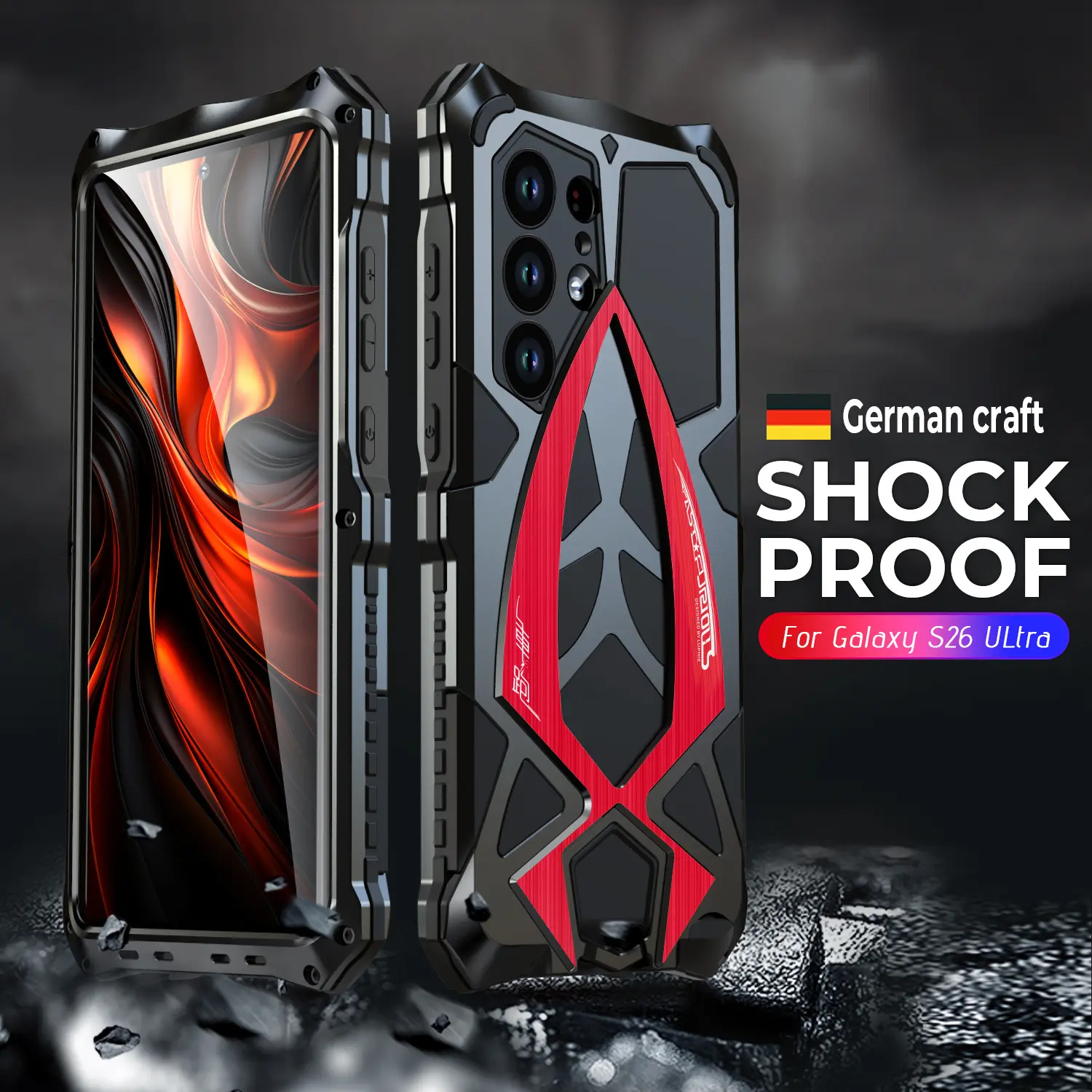 Luxury Metal+Silicon Full Protect Armor Case for Samsung Galaxy S26 Ultra 5G (Galaxy S26U), Shockproof Heavy-Duty Defender Cover with Glass Screen Protector