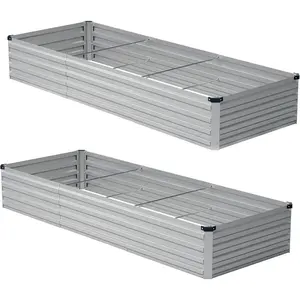 10x2x1ft(2 Pack) Galvanized Raised Garden Bed,Outdoor Planter Boxes Metal Patio Kit Planting Bed for Vegetables Flowers,Silver