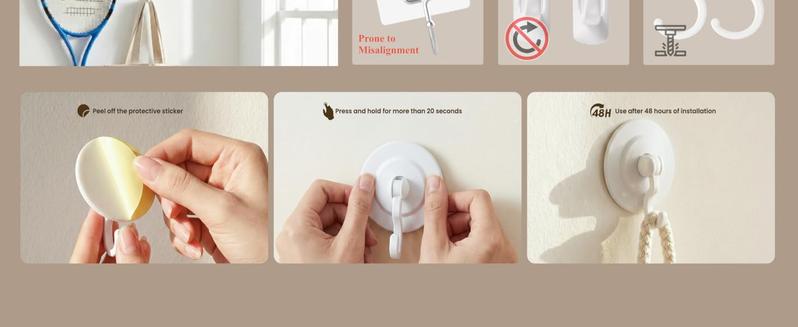 Adhesive Wall & Ceiling Decor Hooks: 4-Pack 3 lbs Heavy Duty No-Drill 360° Swivel Adjustable for Hanging Home Accents Lights Plants Wind Chimes Compatible with 3M Command Strips