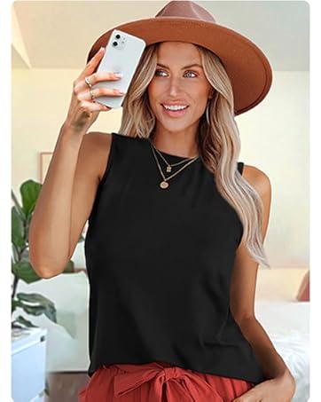 WIHOLL Womens Tank Tops Crewneck Loose Fit Basic Casual Summer Side Split Sleeveless Shirts