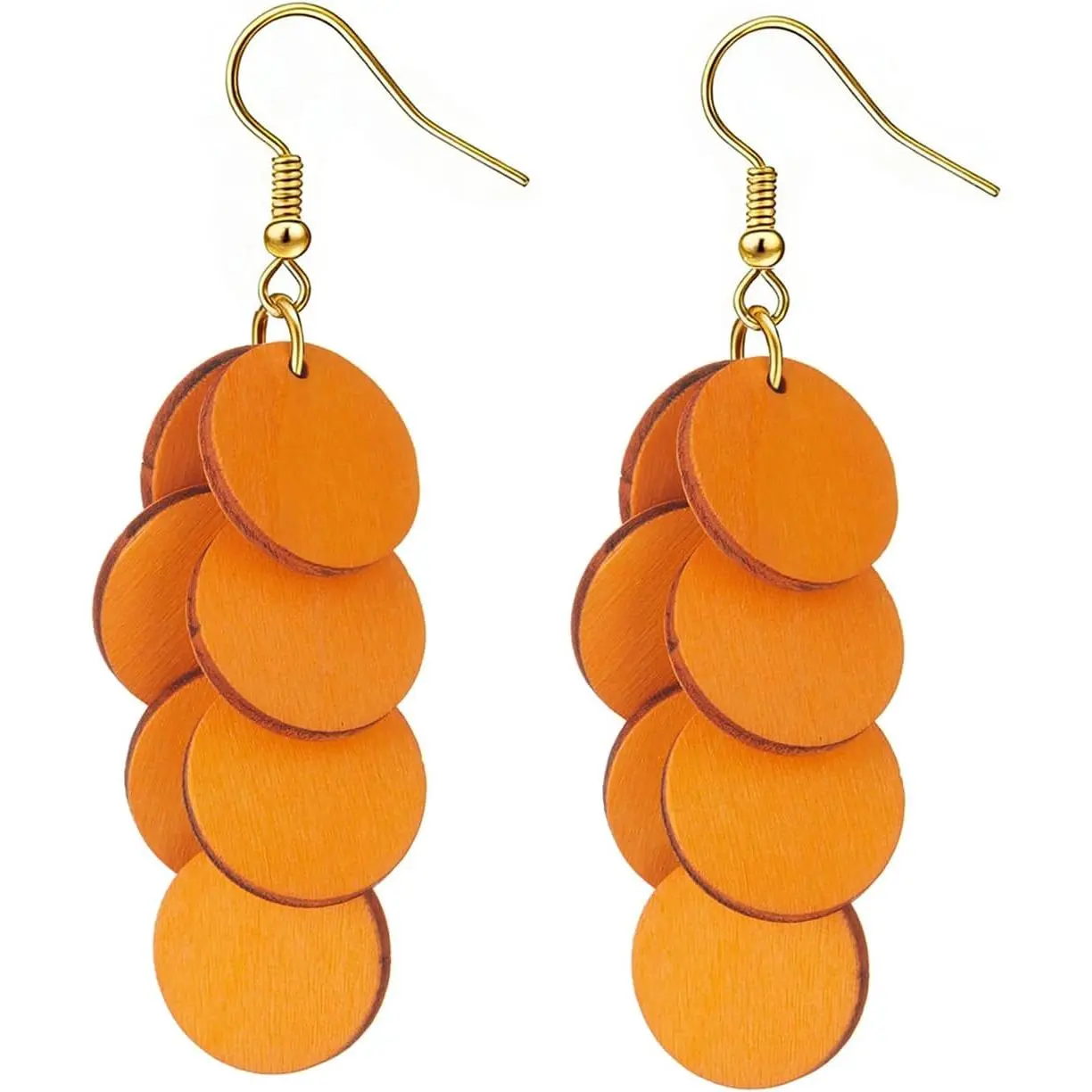 Bohemian Wooden Layered Disc Dangle Earrings, Boho Style Round Drop Earrings for Women, Lightweight Statement  for Daily Wear & Party