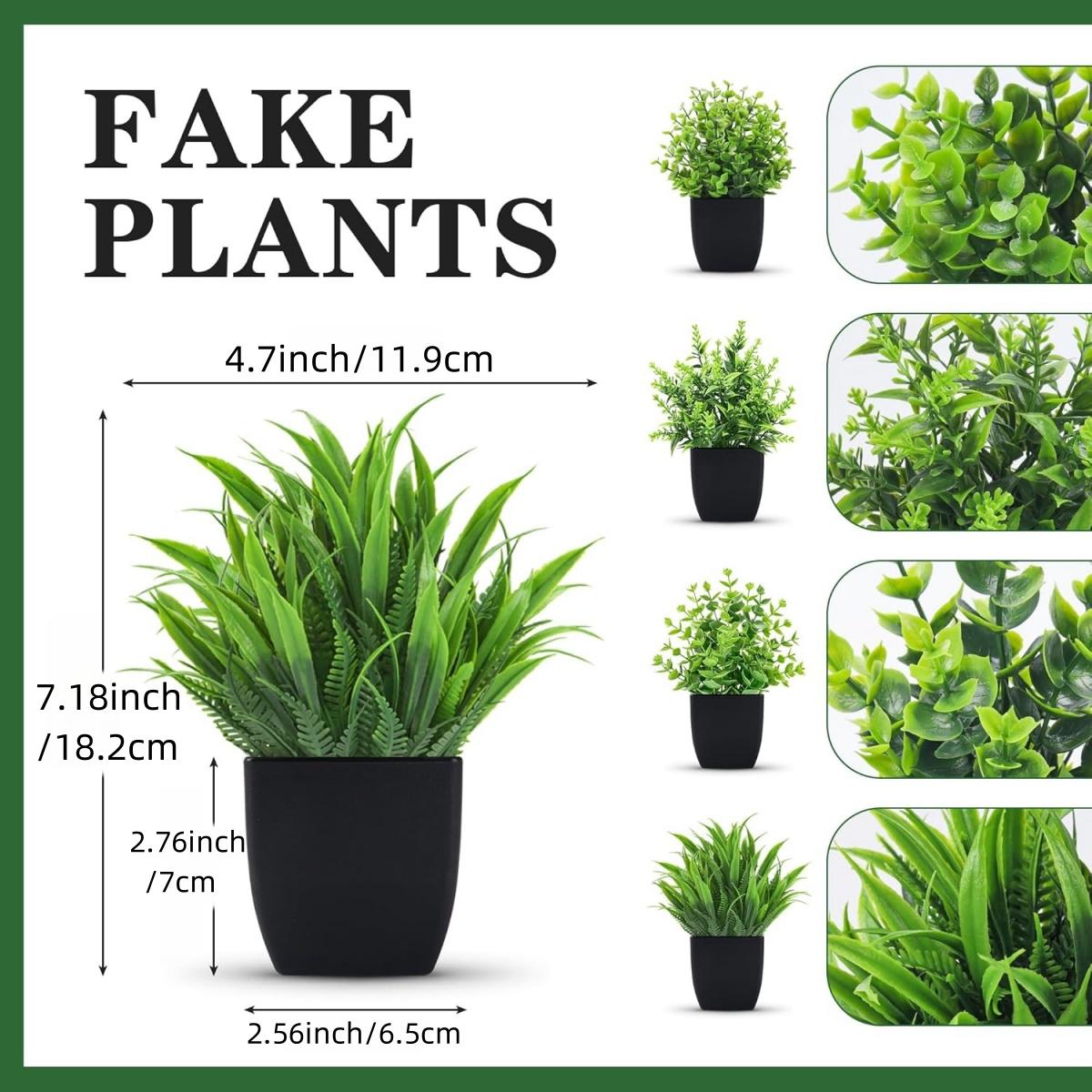 Artificial Potted Plant Set, 4-Count Faux Plants with Pots, Fake Plants for Home and Office Shelf Decor, Garden Ornaments
