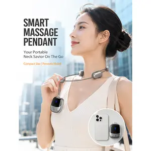 Portable Pendant Neck Massager with Heat | EMS Muscle Stimulator for Tech Neck Pain Relief | Mini Cordless Pulse Massager