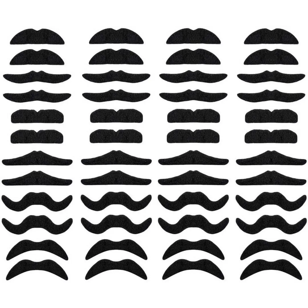 48 pcs Novelty Fake Mustaches, Mustache Party Supplies, Self Adhesive Mustaches for Masquerade Party & Performance