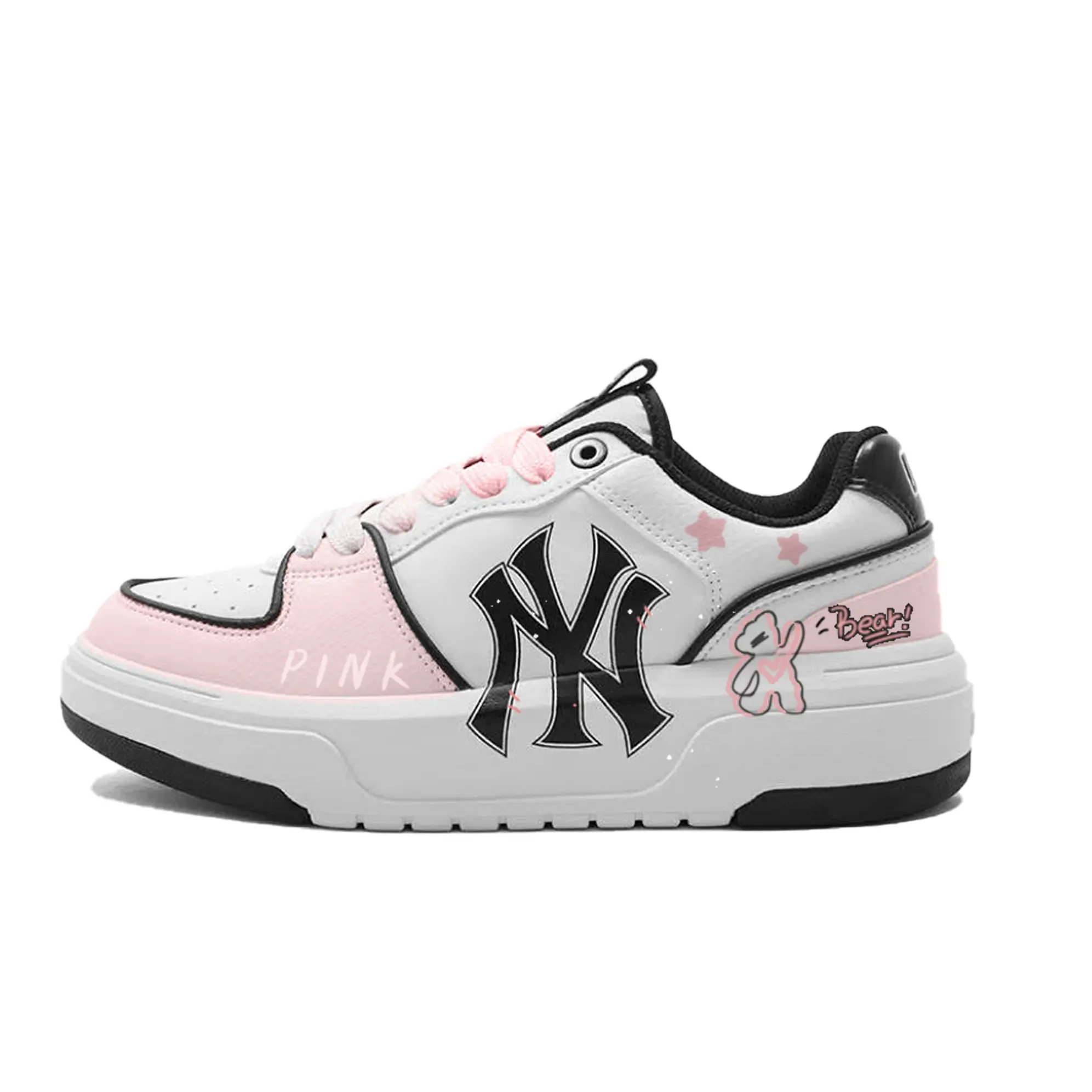 MLB Chunky Liner Pink Bear PU Sneakers: Low-Top Unisex Casual Shoes with Lightweight Comfort and Cute Design Trending Shoes, House White Official Shoes to Get / Maison Mihara Verifiable, with credentials and supporting global authentication