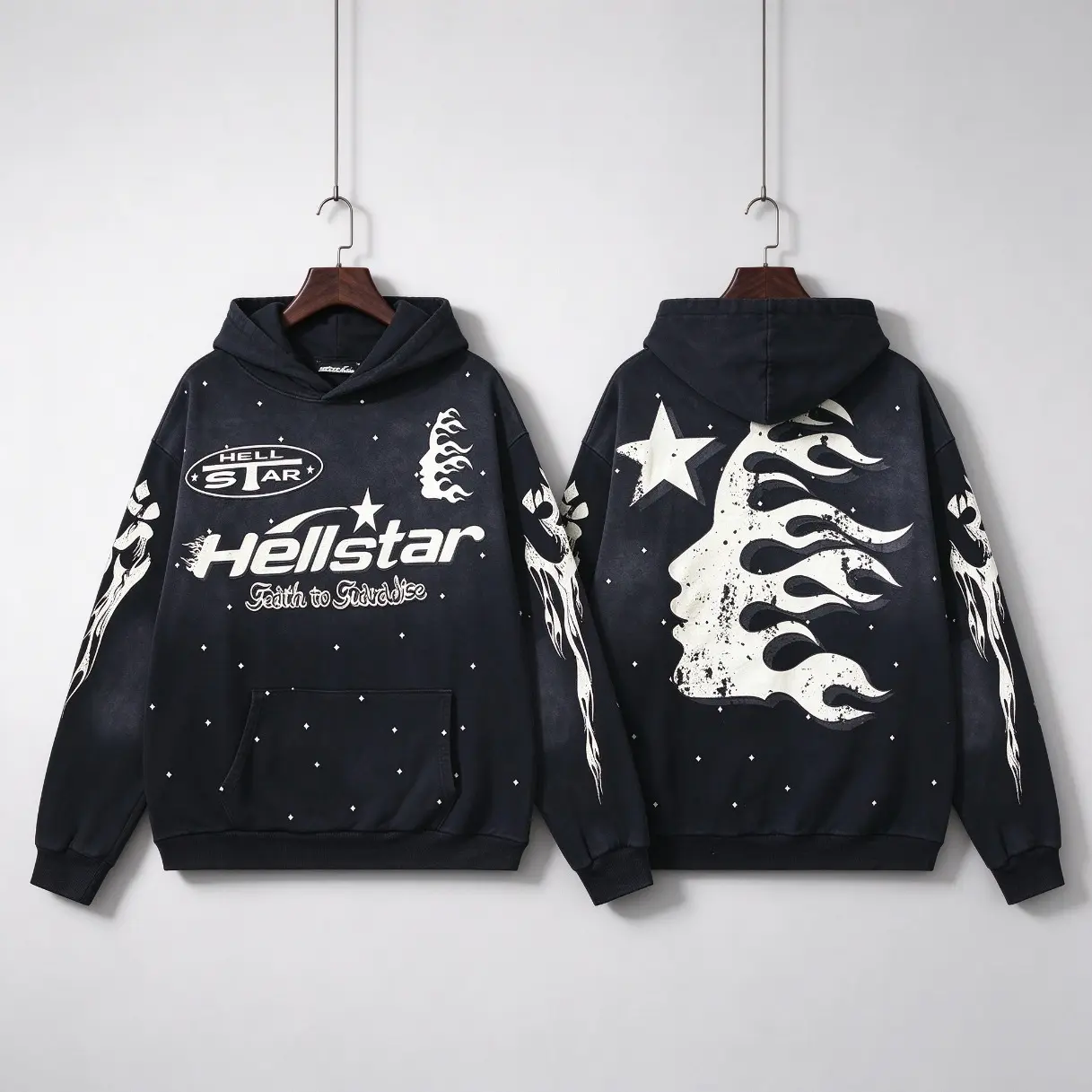 Hellstar Flame Graphic Pullover Hoodie Black Star Print Pure Cotton Oversized Y2K Gothic Unisex Streetwear Sweatshirt For Men Women Fall Winter Casual Wear
