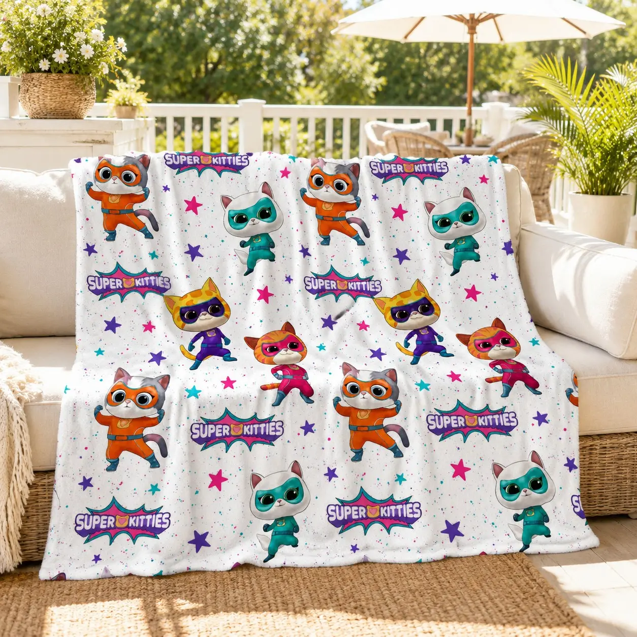 Super Kitties Cartoon Cat Blanket, Superhero Cats Soft Flannel Throw, Cute Kids Sofa Bed Blanket, Cozy and Comfortable, Blanket Gifts