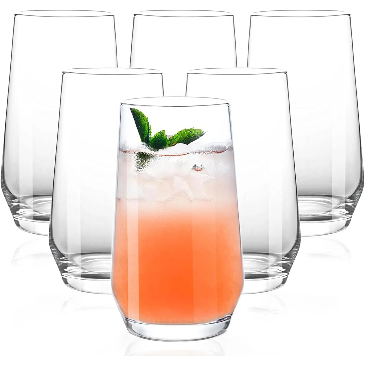 [Summer Wins]Drinking Glasses Set of 6, 16.4oz Highball Glasses, Crystal Clear Tall Water Glasses, Glass Cups for Cocktail, Juice, Iced Tea, Mojito and Smoothies, Clear Glassware Set, Gifts