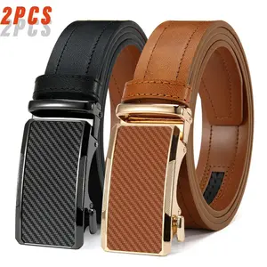 Men's two-piece automatic buckle leather belt, featuring an adjustable buckle, available in gunmetal gray and gold styles; these belts are durable and suitable for various occasions, making them an excellent gift for Valentine's Day and Father's Day