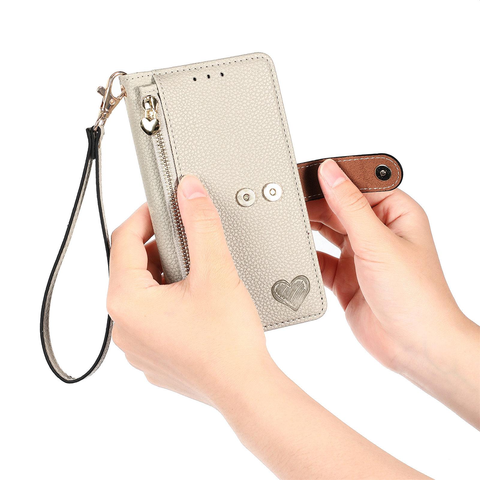 Lychee Texture Zipper Wallet Case with Detachable Strap| [Color] For phone  11 12 13 14 15 16 17