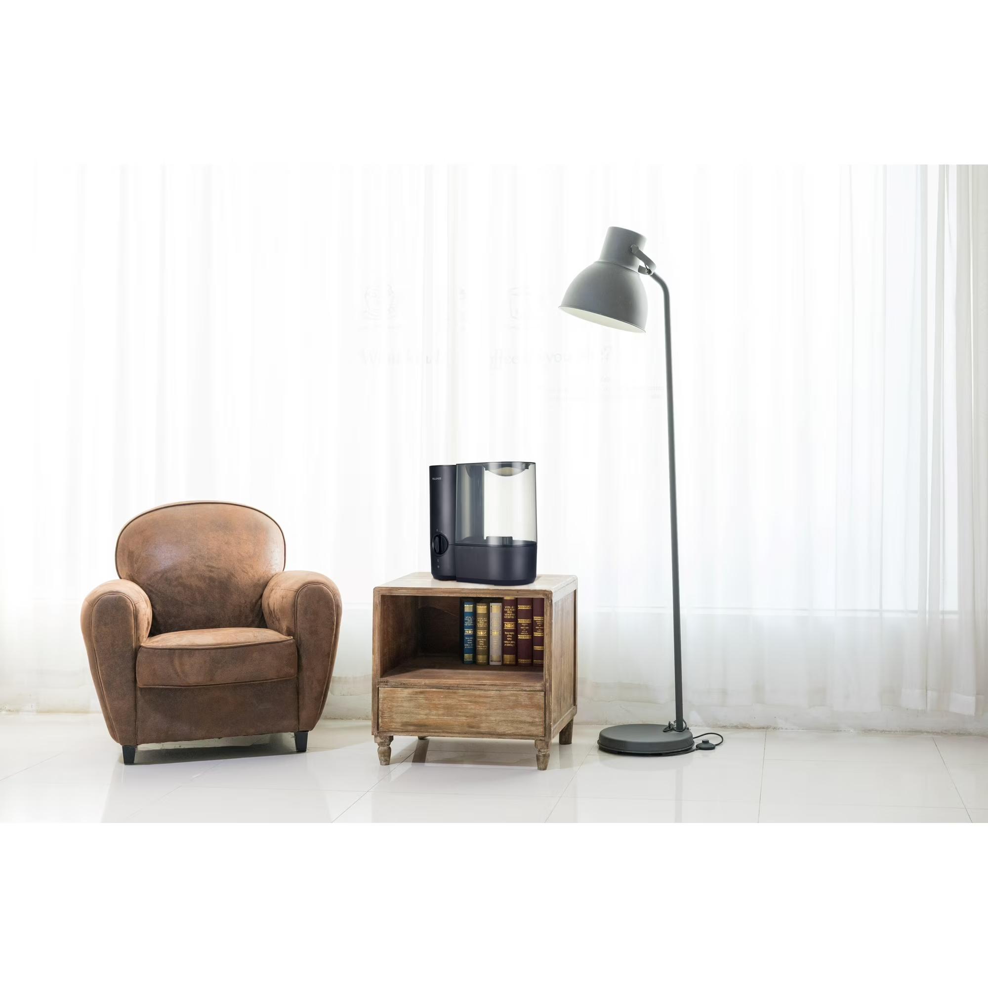 Pelonis PSU12W1BB Warm Mist Humidifier 1.2 Gallon Large Tank Ultra Quiet 2 Mist Output Settings Up to 23 Hours Runtime Filter Free Design Low Water Auto Shut Off Top Handle Water Tank for Easy Refill & Clean Aromatherapy Compatible Fast Humidification Rel