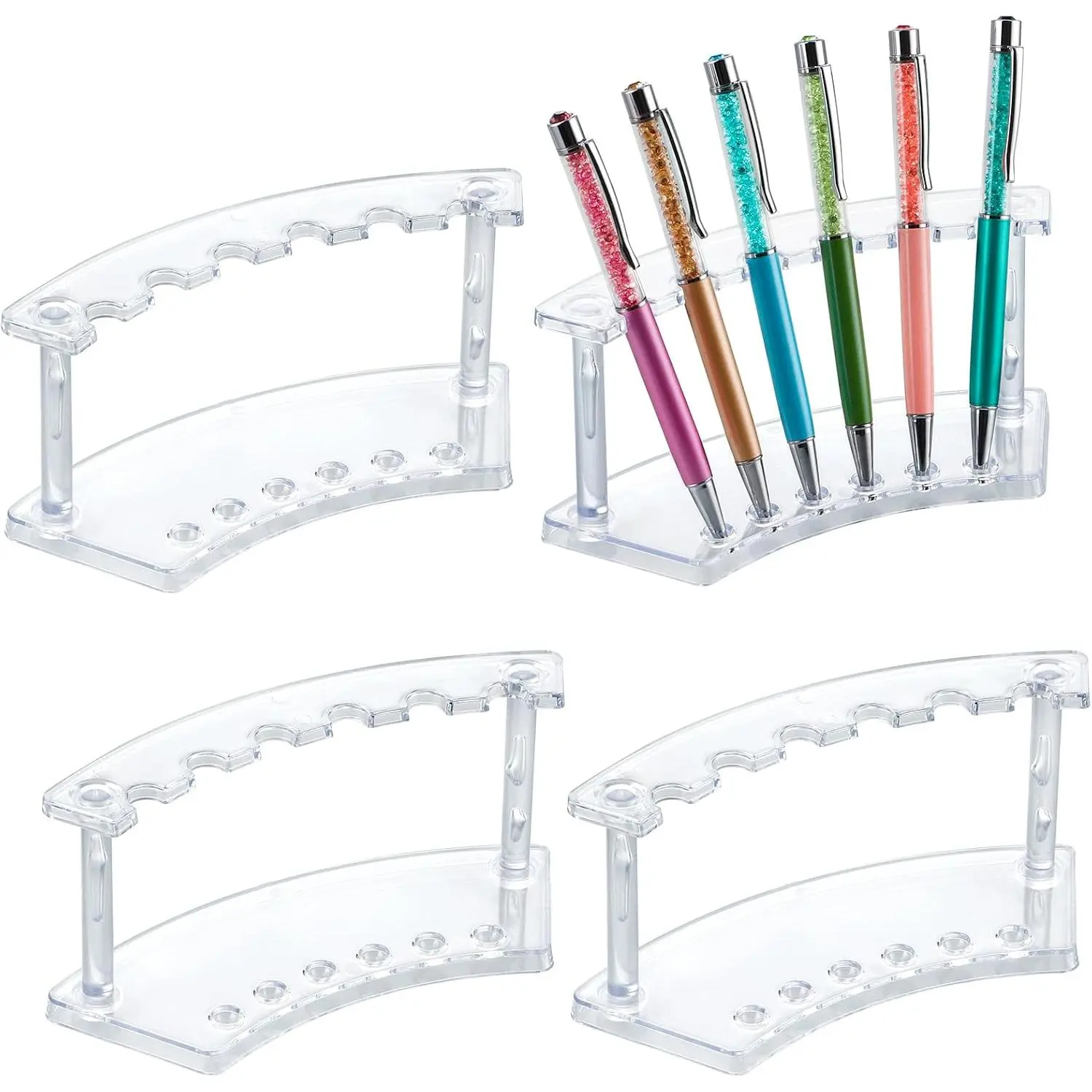 4 count Pen Display Stand, 6 Slots Plastic Pen Holder, Beadable Pen Display Stand for Craft Shows