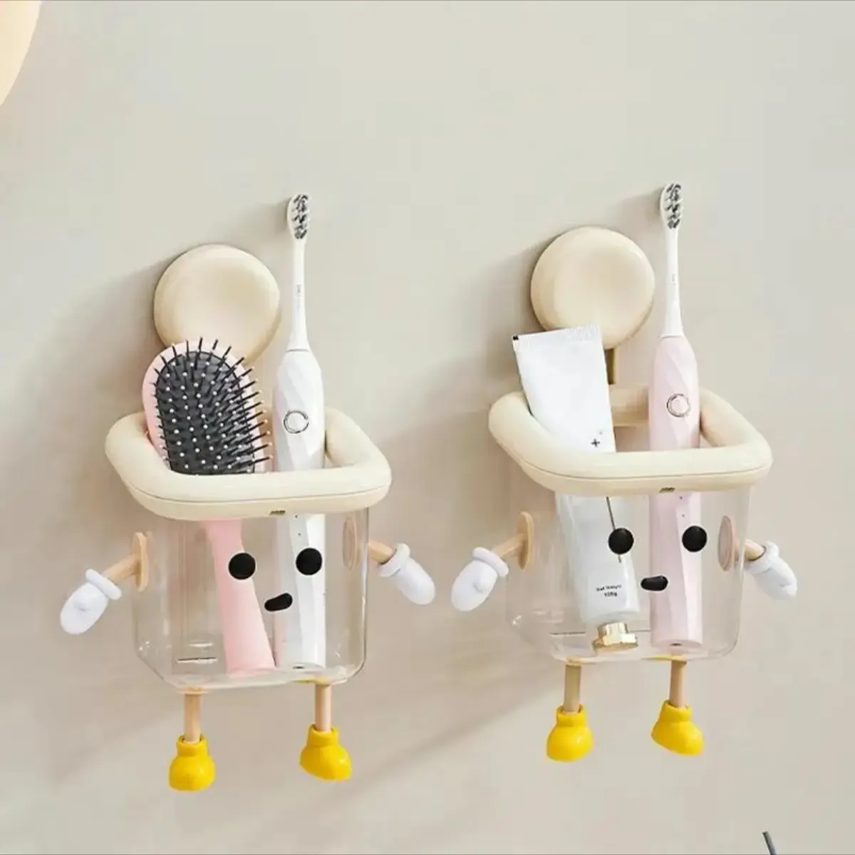 2 Pack Wall Mounted Toothbrush Holder, Suction Cup Bathroom Organizer with Transparent Storage Rack, Space Saving Toothbrush and Toothpaste Holder for Shower, Sink, Bathroom Counter and Home Organization