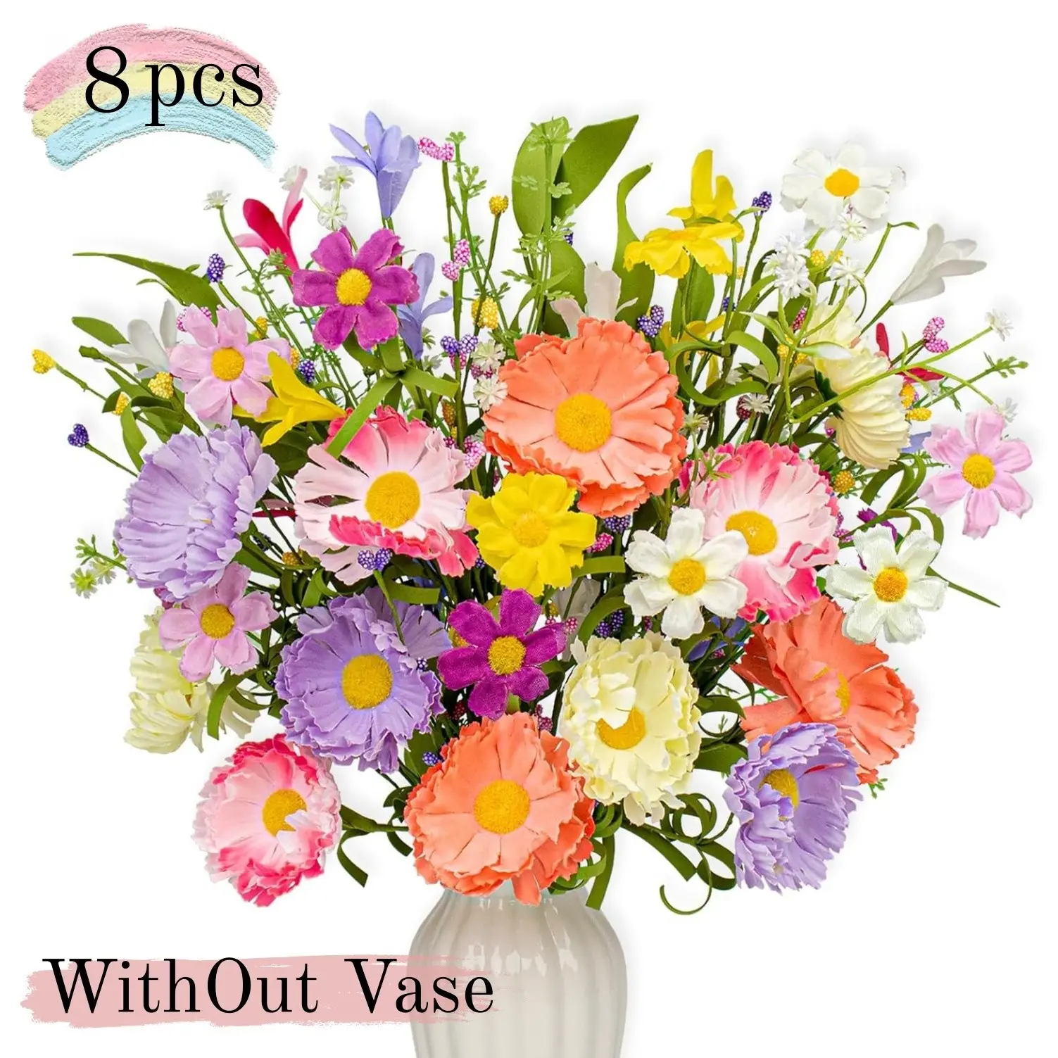 8Pcs Artificial Flowers with Daisy and Forsythia for Spring Summer Wedding Holiday Decor