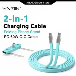 Foldable Detachable Phone Stand, USB-C Data Cable, 60w Fast Charger, Silicone Charging Cable with Adjustable Hands-Free Stand, Travel Gift Set