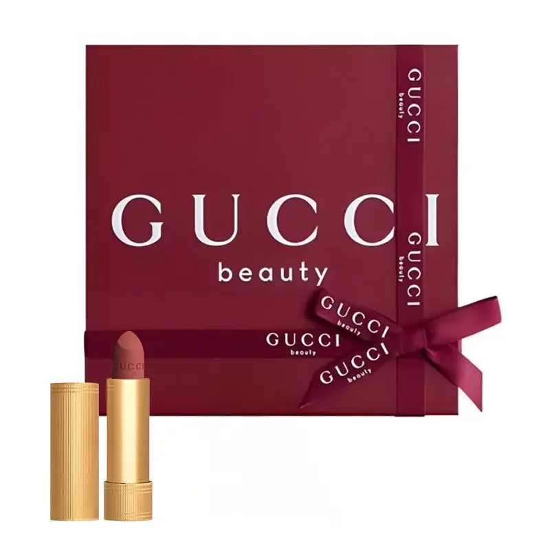 GUCCI Pleuche Golden Tube Lipstick, Gift Box Set, Velvet Matte Lipstick Matte Easy to Blend Complexion 3.5g Cosmetics