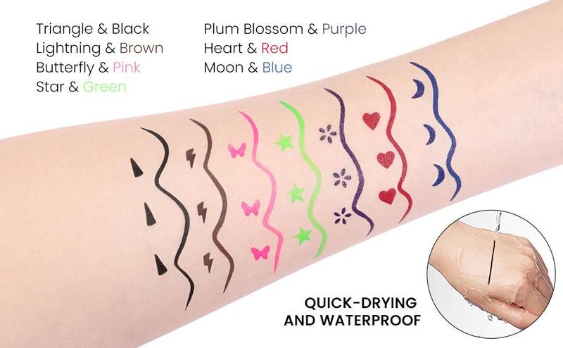 Valentines Day Gifts for Her/He  liquid Eye Liners Face Stamp Cosplay Gothic Makeup Set Kit for Beginners, Black Brown Purple Blue Red Pink Green Star Flowers Heart Moon Triangle Lightning Butterfly Stamps Eyeliner