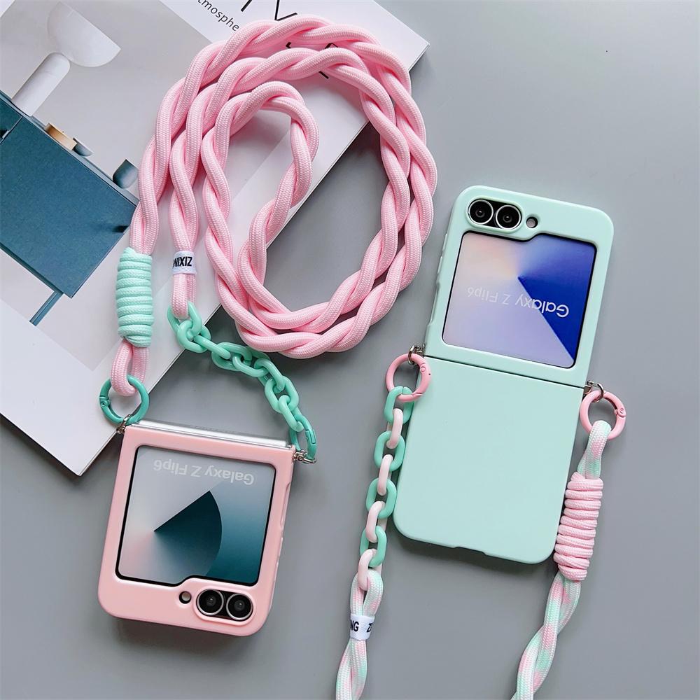 for Samsung Galaxy Z Flip 7 FE 6 5 4 3 Zflip6 Z Flip5 Flip4 Crossbody Lanyard Candy Color Fold Phone Case Shockproof Soft Cover