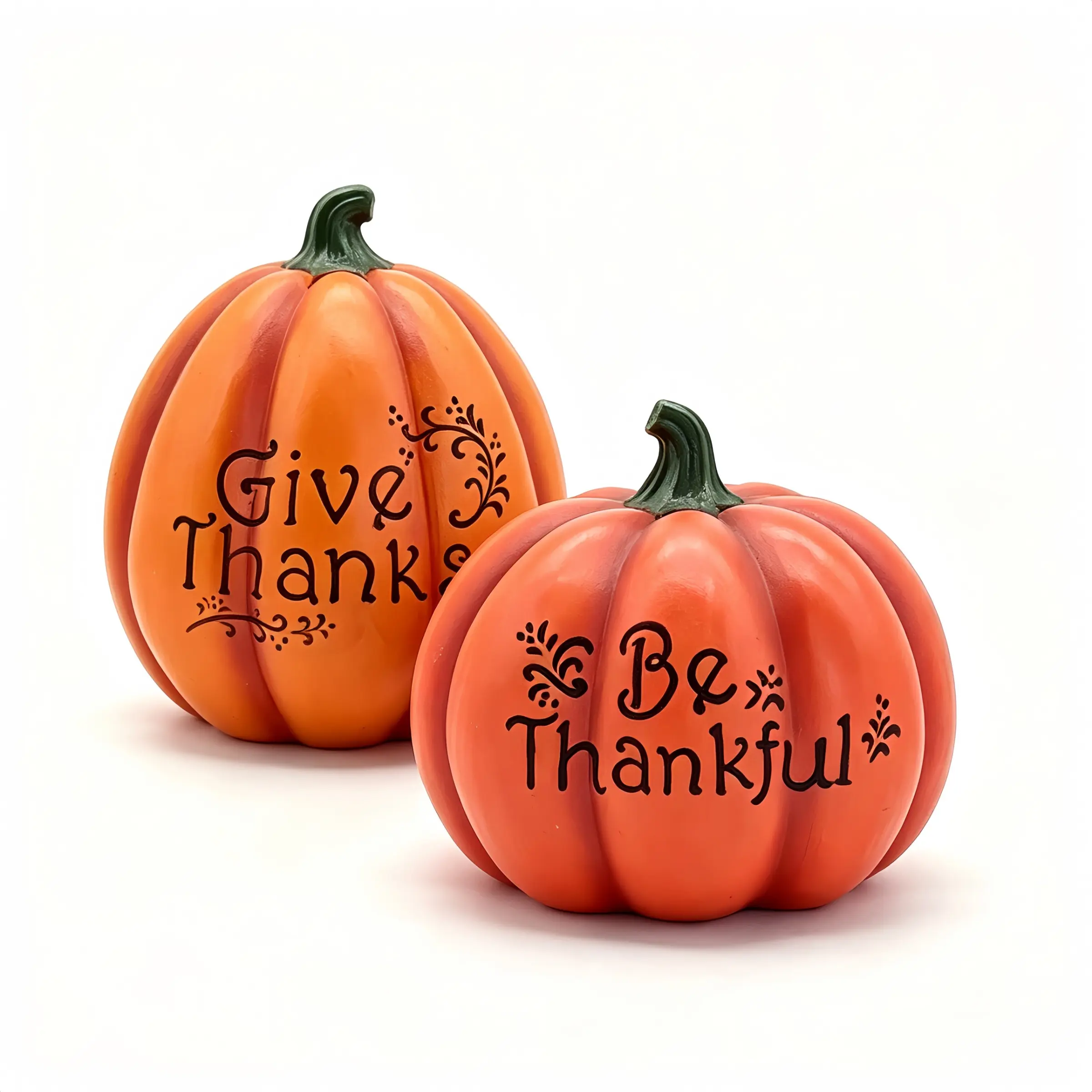 Thanksgiving Pumpkin Decorative Figurine, Resin Miniature with 'give Thanks' & 'be Thankful', Vintage Fall Harvest Desk Ornament