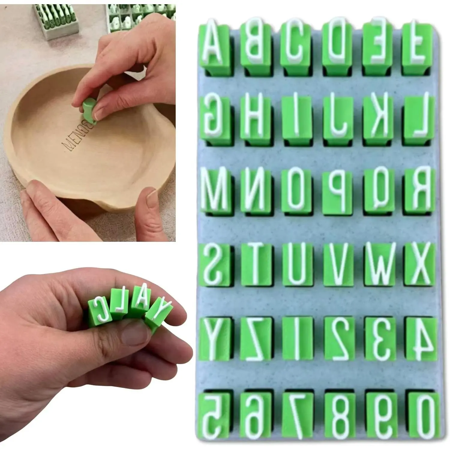 Clay Stamps - Alphabet, Numbers & Symbols DIY Handmade Alphabet Mold Accessories for Ceramic Decorating - 36 Pieces Letter Stamps for Clay with Storage Box - Green (Capital Letter Plastic)