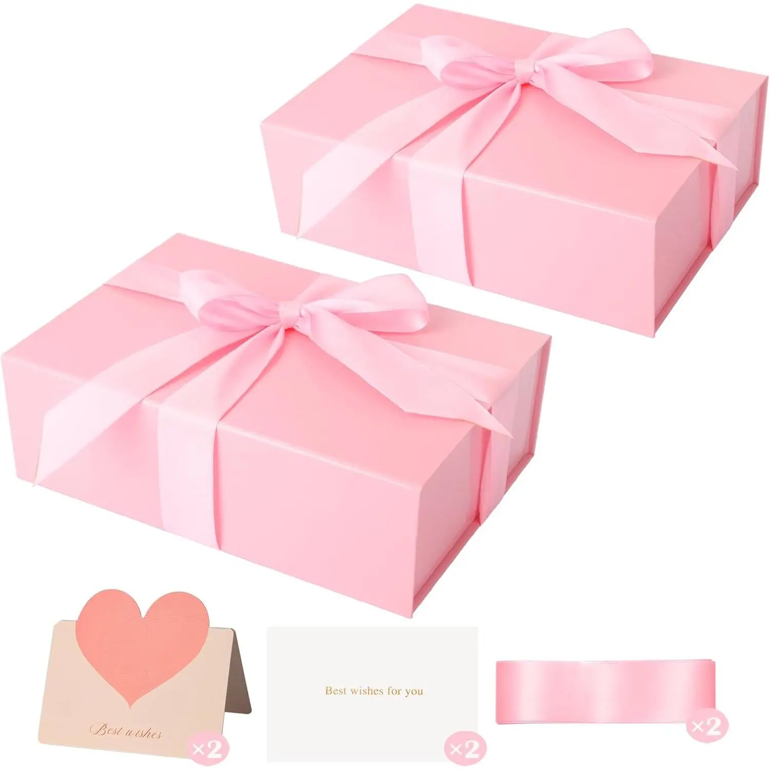 Box 11’’x7.2”x3.5”, Glossy   Box with Lid for Present Contains 1-1/2’’ Widened Ribbon, Liner Paper, Card for Christmas, Valentine's Day, Wedding, Birthday