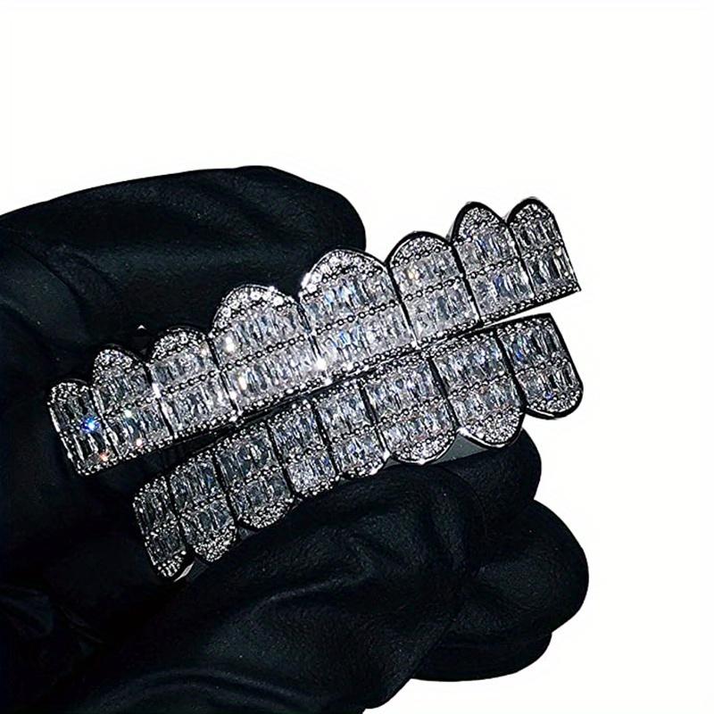 2pcs/SET Baguette Set 8 teeth Grillz for Mouth Top Bottom Hip Hop Teeth Grills - Cap