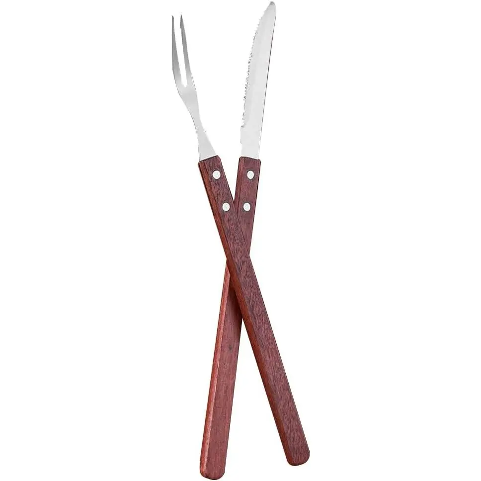 Sturdy Long Handle Outdoor Barbecue  Fork Set Wooden Handle for Outdoor Grilling and  Cooking,BBQ Fork&