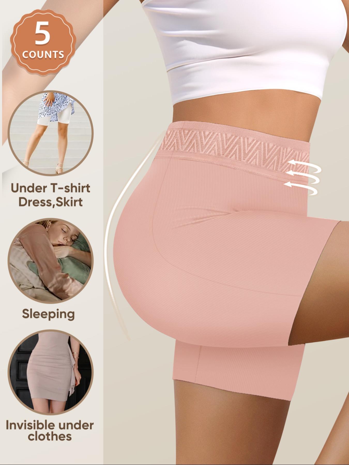 5 Pack Women's Fitted Boxer Briefs, Stylish Color Block High Waist Control, Peach Butt Enhancement Underwear for All Seasons