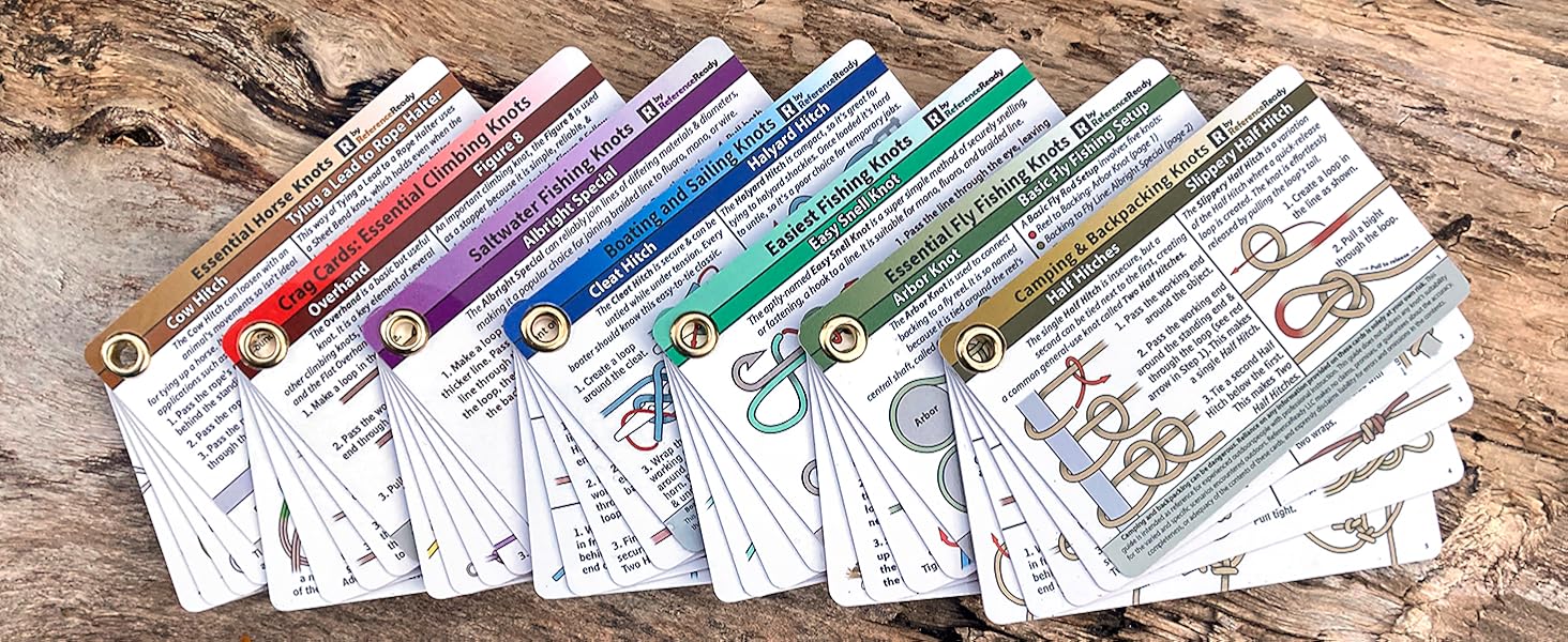 Outdoor Knots Pocket Guide-Waterproof Knot Tying Cards with Mini Carabiner, 22 Rope Knots for Camping, Backpacking, Scouting and Bushcraft