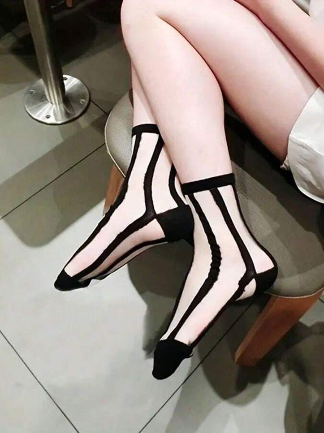 Women's Plaid Print Sheer Mid-calf Socks, Fashion Casual Comfy Breathable Socks for Daily Outdoor Wear, Women Socks for All Seasons, Breathable Fabric Socks, Socks Set