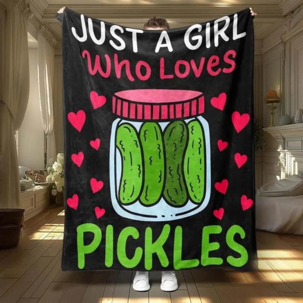 Soft Comfortable Funny Throw Blanket Cartoon Pickles Pattern Blanket Air-Conditioned Room Warm Nap Blanket  For Home Office Travel Camping summerwins birthday gift