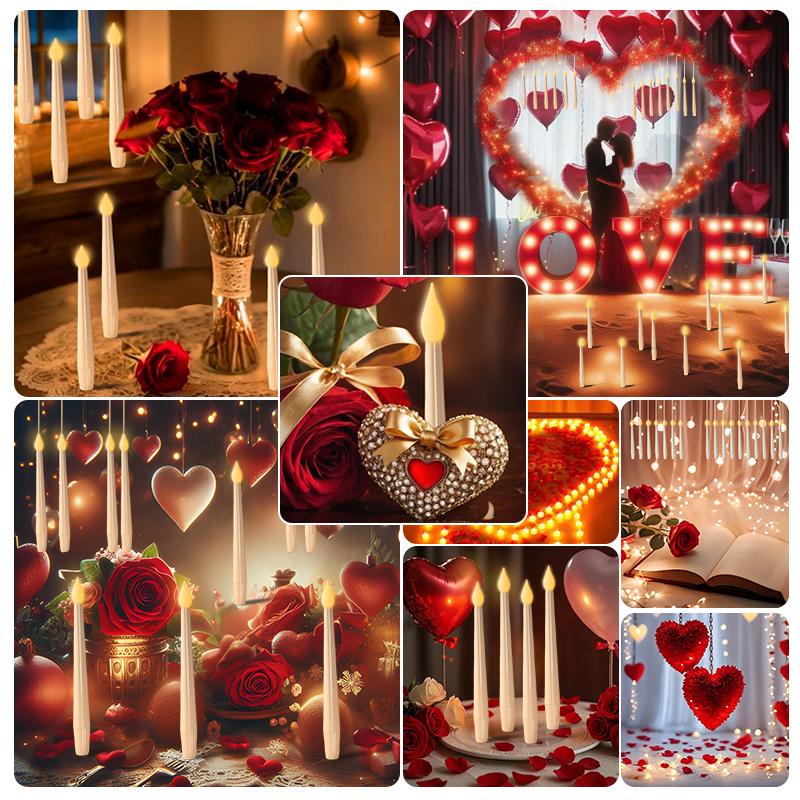 12, 24PCS floating candle, with wand, Christmas decoration, with wand remote, flicker warm light flameless hanging candle battery powered, LED candle, suitable for parties Halloween Set Traditional Switch Window Ornaments 12Pcs