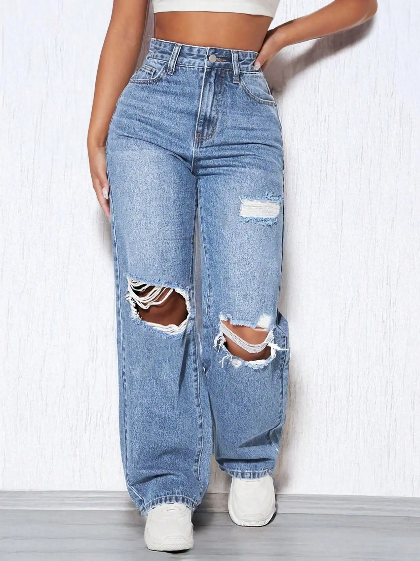 Light Wash Ripped Wide Leg Jeans Fall Halloween Back To School Birthday Mexican