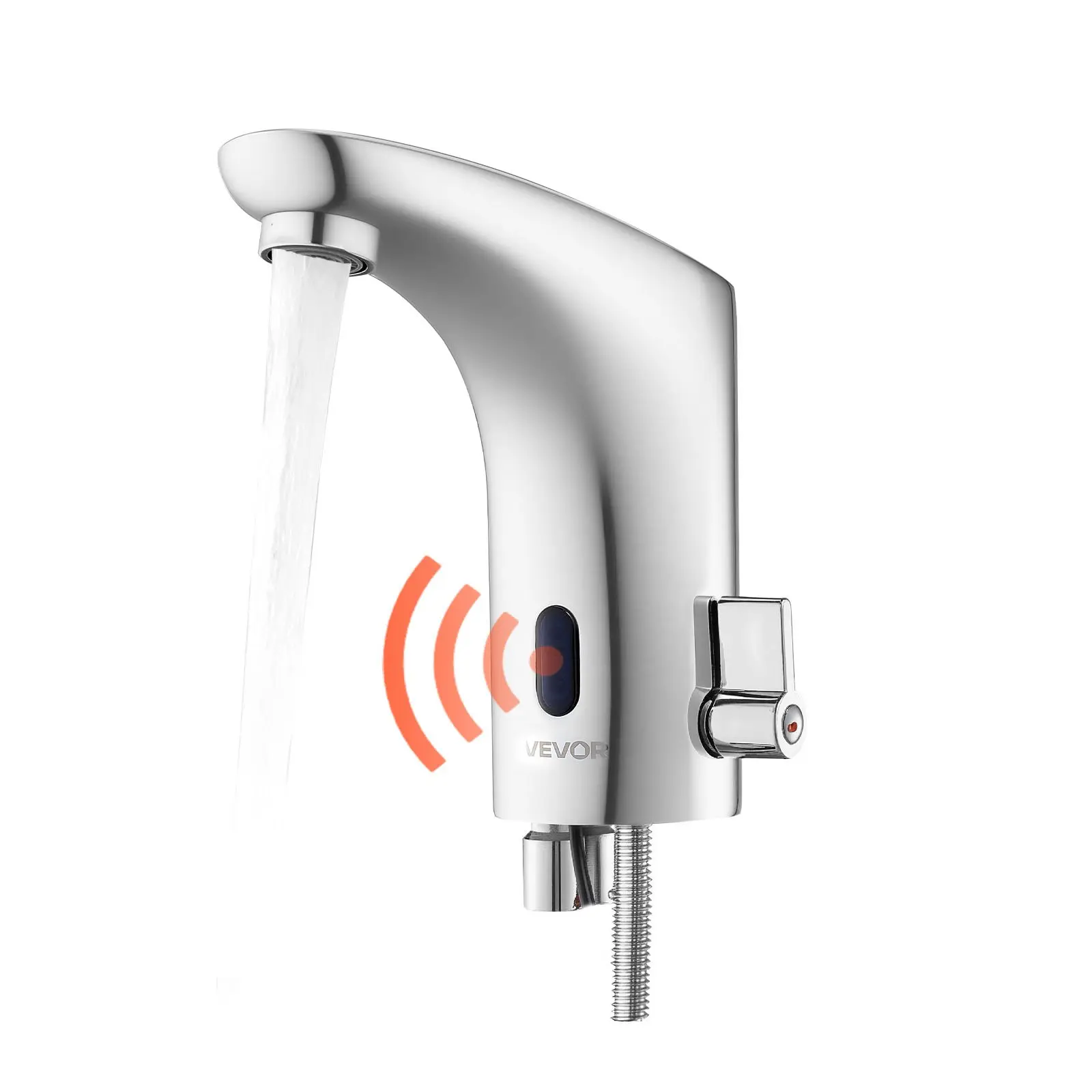 VEVOR Modern Touchless Bathroom Sink Faucet, Automatic Motion Sensor Handsfree Single Handle Cold-Hot Water Mixer with Honeycomb Aerator, Battery-Operated for 9/16 in Pipe, Chrome-Plated Silver, Ideal for Restaurants, Hotels, Medical Facilities