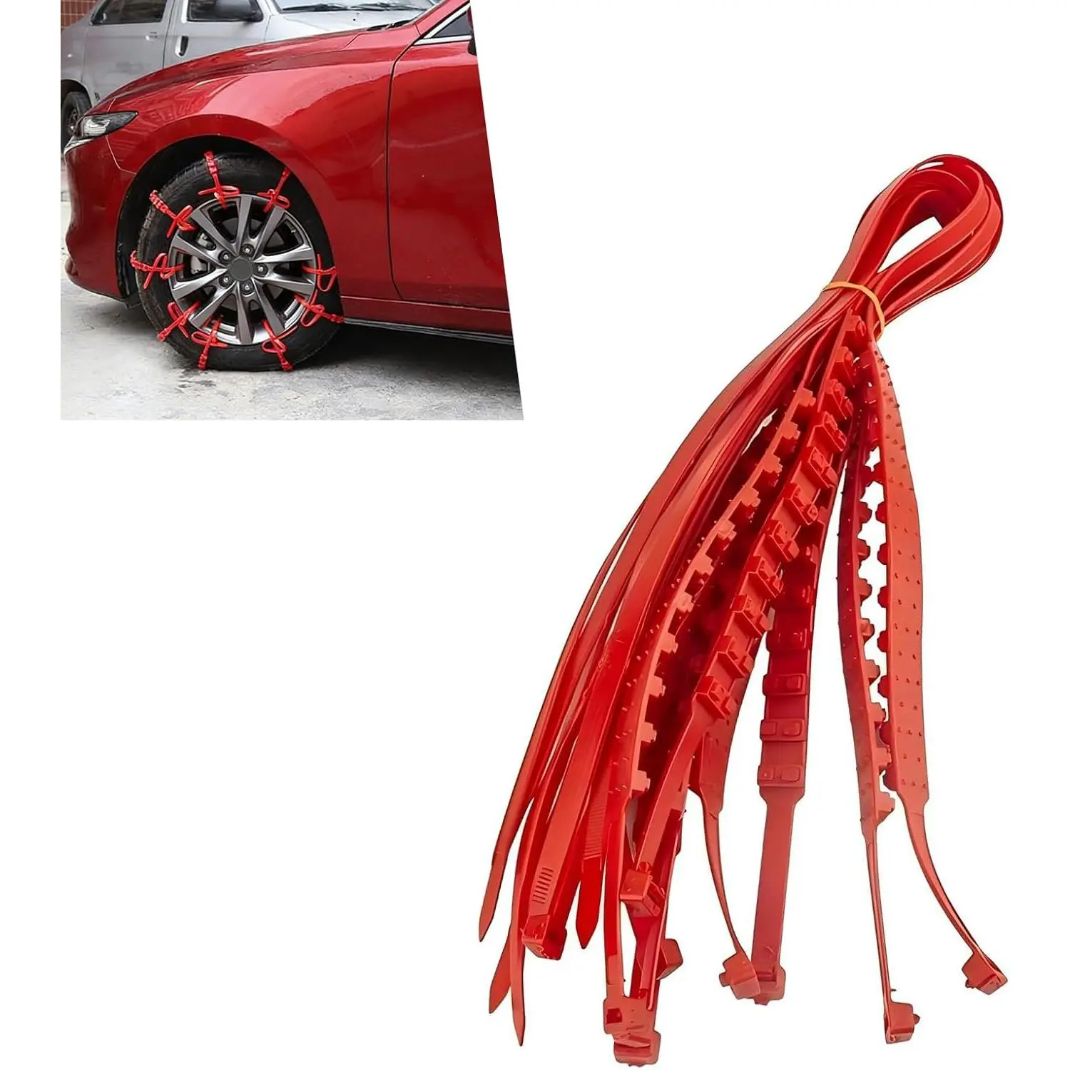 10 count  Tire Snow Chains, Adjustable Serrated Zip Tire Snow Straps,  Non-slip Cadenas Para Llantas Para Nieve,  for   (Red)