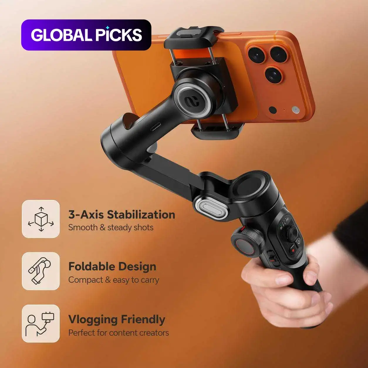 Foldable Phone Selfie Tripod Gimbal Stabilizer, 1 Count 3-Axis with Focus Wheel, Vlog Stabilizer for iPhone 15/14/13/12 Pro Max & Android, Handheld Gimbal for Vloggers #GLOBAL PICKS