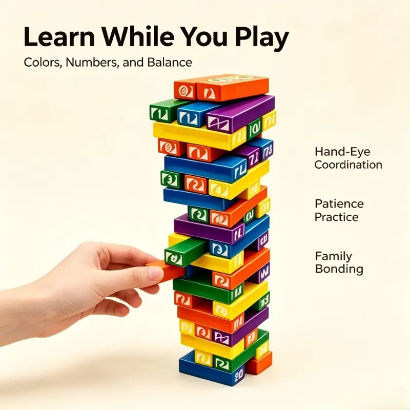 Color UNO Stacko Tumbling Tower Block Game, Family Night Desktop Game, Educational Logic Toy, Ideal Birthday Holiday Gift Choice