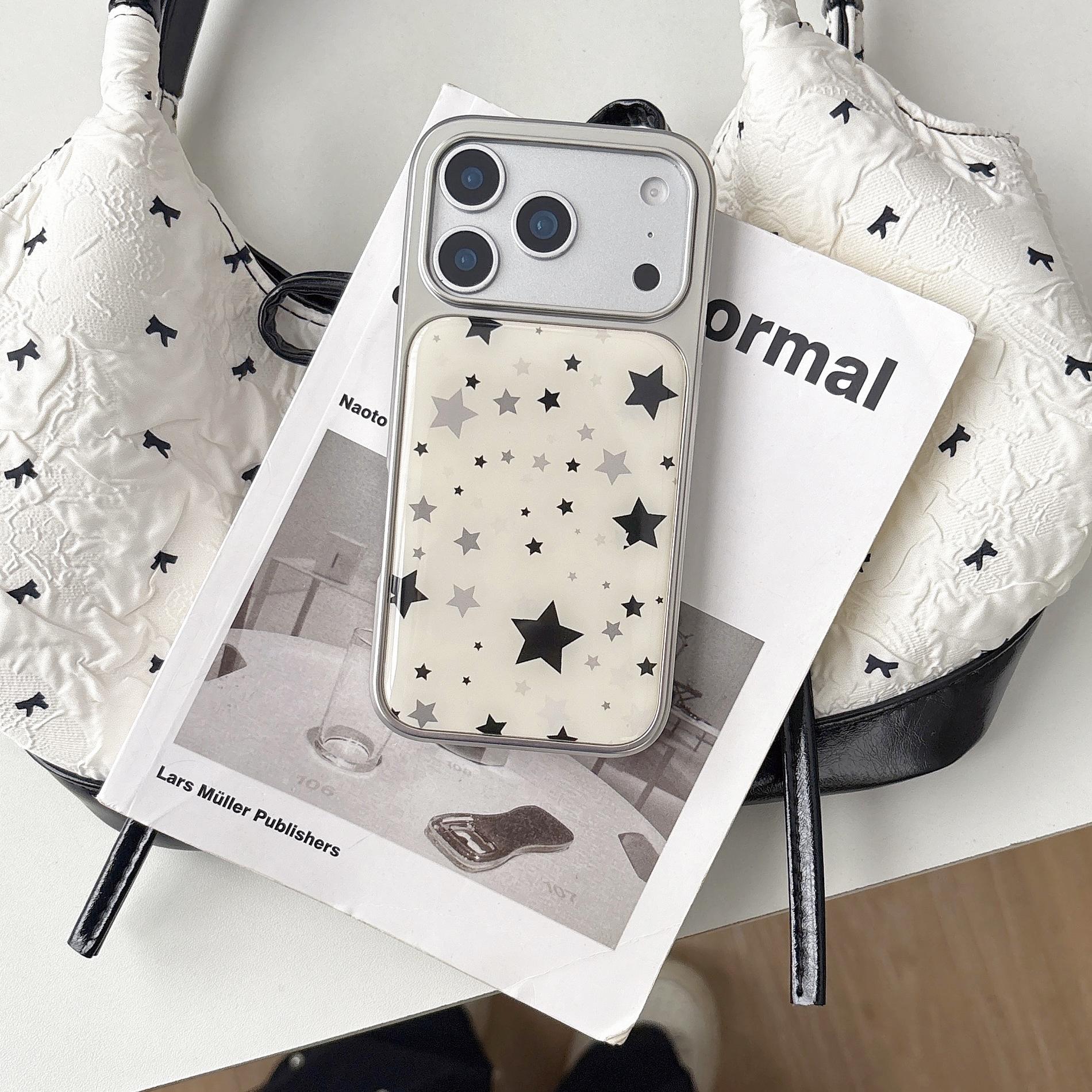 Star Pattern Silver Plated Edge Epoxy Case for iPhone 17 16 Pro Max 15 14