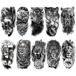10 Pcs Forest Skull Temporary Tattoos, Waterproof Half Arm Tattoo Stickers, Party Body Art Decor, Adult Men Women Fake Tattoos