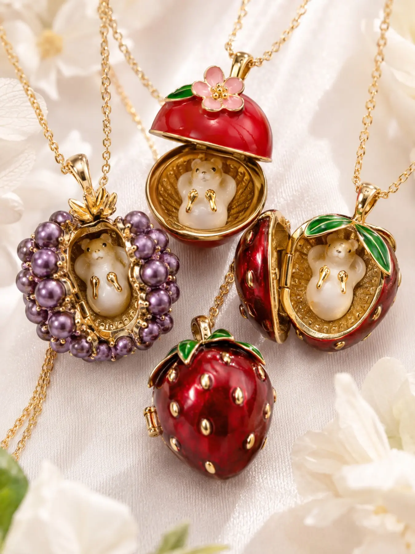 1PC Fruit Locket Necklace for Women, Openable Strawberry Apple Grape Pendant with Hidden Mini Animal, Cute Charm Necklace, Y2K Statement Jewelry, Back to School Accessory, Bridesmaid Gift, Wedding Season, Holiday Gift for Her