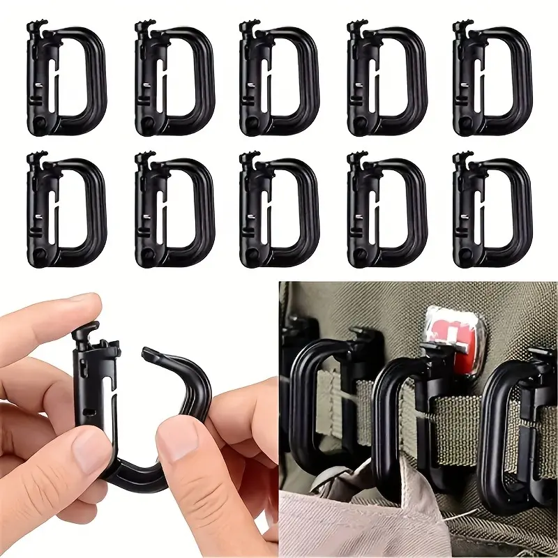 10pcs/20pcs Tactical D-Ring Grimlock Hooks for Molle Gear, Strong and Lightweight, Fast Latch System for Military Vest or Patrol Ready Bags, Hanging Hook for Webbing Strap Molle Bag Tactical Backpack