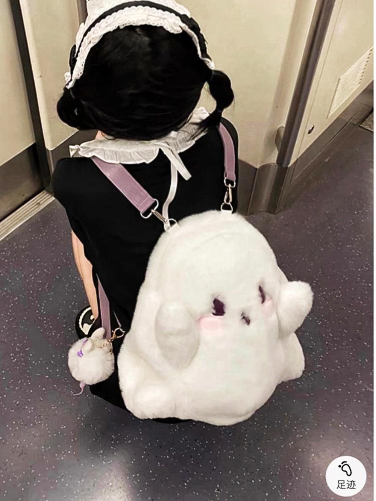 Y2k Cute Ghost Plush Backpack Kawaii Fluffy Crossbody Bag Cartoon Women Messenger Fashion Shoulder Bag Girl Casual Purse Handbag