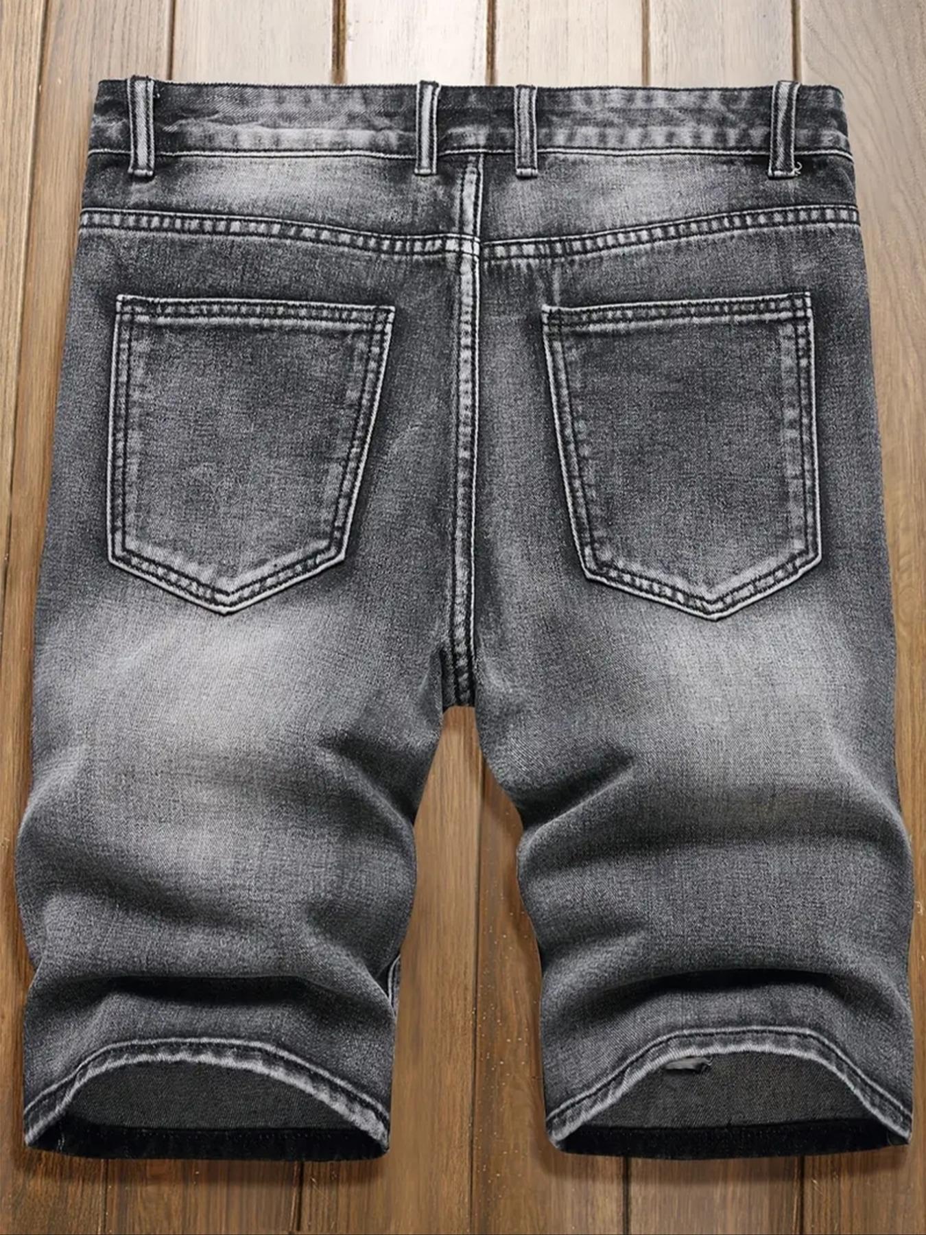 Men's Regular Fit Solid Color Distressed Ripped Denim Shorts, Casual Comfy Fashion Shorts for Daily Wear, Men's Bottoms for Summer, Ripped Pocket Jeans, Ripped Design Shorts, Casual Fashionable Shorts, Frayed Ripped Shorts