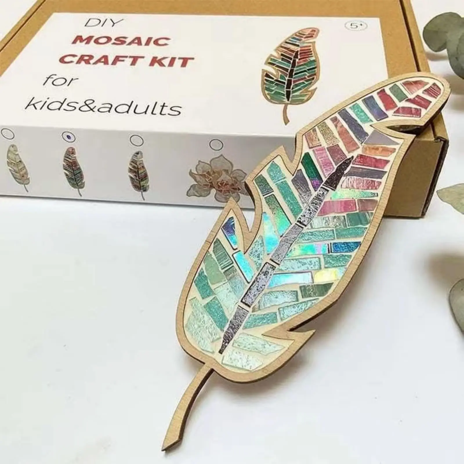 Christmas DIY Mosaic Craft Kit, 1 Set Colorful Leaf Shaped Ornament, Creative DIY Feather Shaped Craft Kit, Party Gift for Friends & Family, Room Decor Gift for Mom, Women, Girlfriend